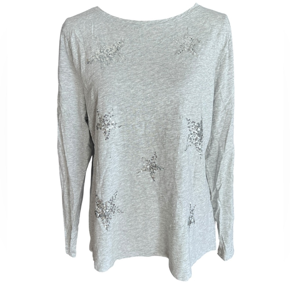 Talbots Gray Long Sleeve Top with Sequin Stars XL